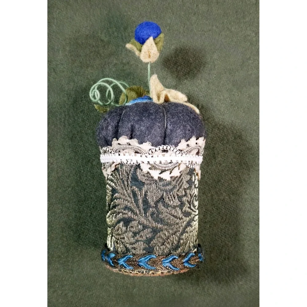 UNUSUAL felt tapestry fabric floral pin cushion HANDCRAFTED